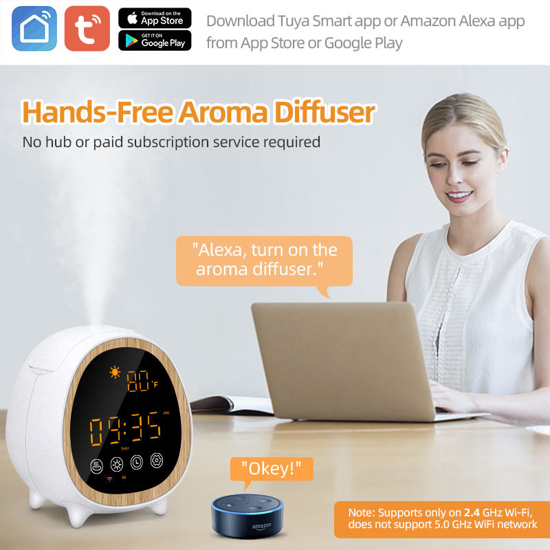 Afstandsbediening en app-besturing Ultrasone diffuser geur diffuser machine met smart home wekker