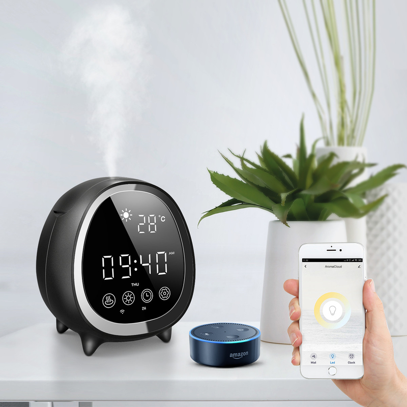 Smart Home Ultrasone koele mist aromatherapie essentiële olie diffuser met aanraakbediening klok weerweer