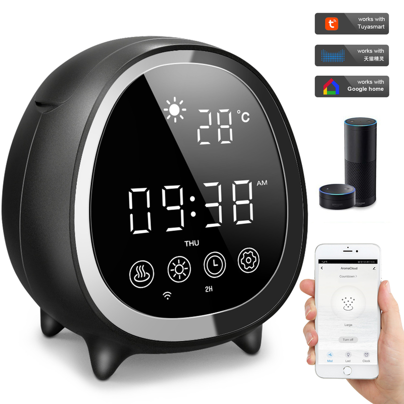 Smart Home Ultrasone koele mist aromatherapie essentiële olie diffuser met aanraakbediening klok weerweer