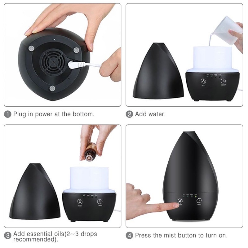 Home Draagbare luchtvochtigmaker Ultrasone Essentiële olie diffuser met nachtlicht voor slaapkamer