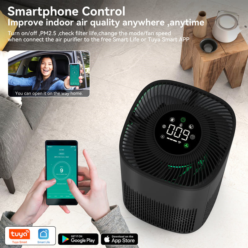 WiFi Desktop HEPA luchtreiniger met LED-tricolor licht